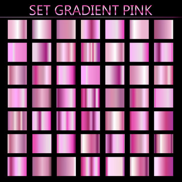 Set of pink gradients.Metallic squares collection,Vector illustration.