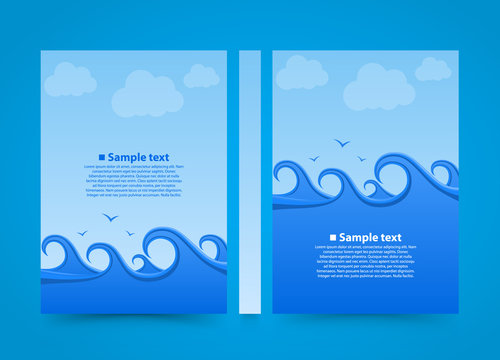Flyer Sea wave banner book. Summer beach A4 size paper, Template design element, Vector background