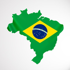 Hanging Brazil flag in form of map. Federative Republic of Brazil. Brazilian national flag concept.