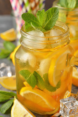 Cold tea with lemon and mint