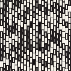 Vector Seamless Black And White Irregular Dash Rectangles. Abstract Geometric Background Design