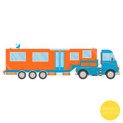 Cartoon transport. Campervan vector illustration. View from side.