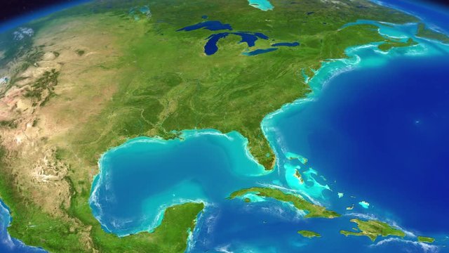 Planet Earth from space. North America with Ocean waves 