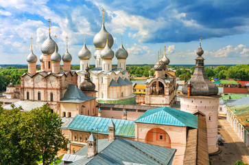 Assumption Cathedral and church of the Resurrection in Rostov Kremlin, Rostov the Great, Russia. Included in World Heritage list of UNESCO.