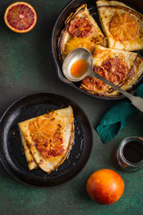 crepes suzette, delicious pancakes with orange sauce