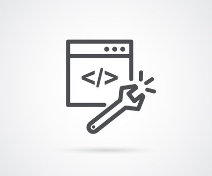 Code repair icon. 
Repair symbol icon with  wrench. Technology, work, construction, repair service concepts. Vector illustration