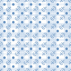 Seamless pattern with blue anchors on white background. Vector