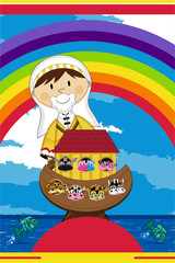 Cartoon Noah's Ark and Animals Bible Illustration