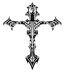 Cross tattoo with sword inside