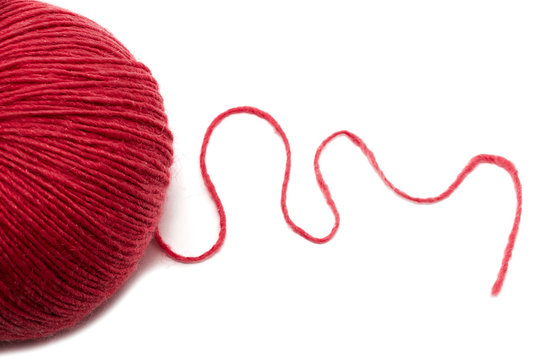 Red Ball Of Wool On White Background Stock Photo - Download Image