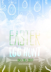 Easter Egg Hunt, vector Easter invitation poster template