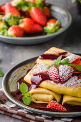 Filled pancakes with strawberries