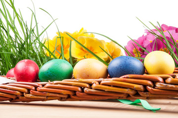 Easter colored eggs and Easter Caroling