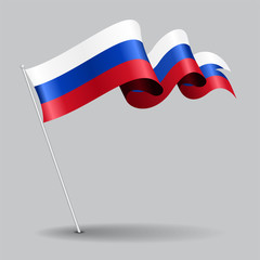 Russian pin wavy flag. Vector illustration.