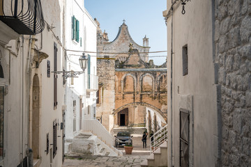 Street leading to cathedral in Ostuni, Italy