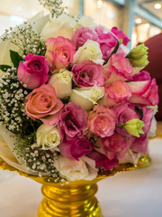 Flower bouquet, pink and white roses