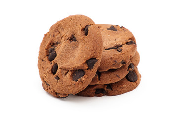 Chocolate chip cookie on white