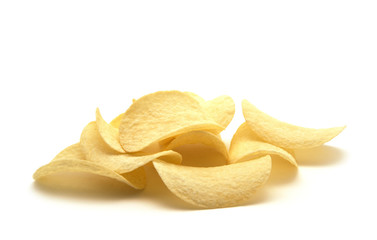 Potato chips isolated white background.