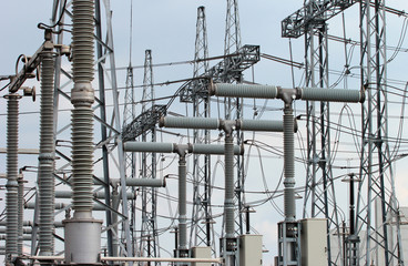 High voltage switchgear and gas insulated circuit breakers on electrical substation