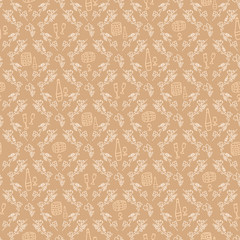 Grapes, wine, glass, barrel hand drawn seamless pattern