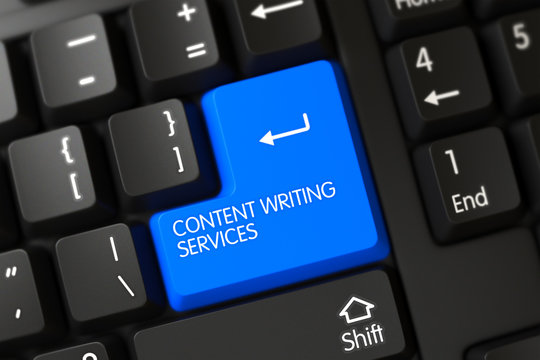 Content Writing Services Written on a Large Blue Keypad of a PC Keyboard. 3D Render.