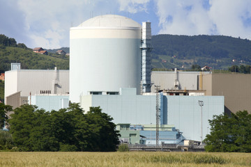 Fototapeta premium A big nuclear power plant on a summer day.