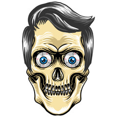 creepy skull head with eyes and hair  for logo symbol and mascot
