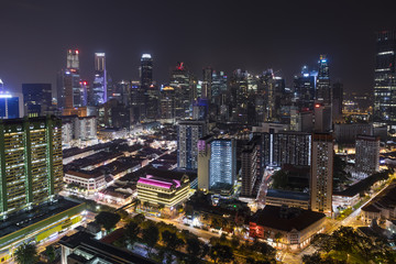 Singapore skyline at night with urban buildings, Downtown core Chinatown