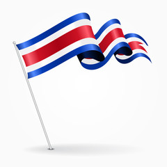 Costa Rican pin wavy flag. Vector illustration.