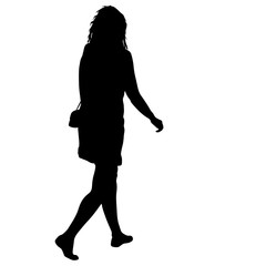 Black silhouette woman standing, people on white background