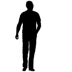 Black silhouette man standing, people on white background