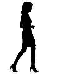 Fototapeta na wymiar Black silhouette woman standing, people on white background