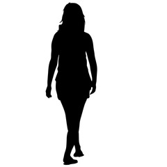 Black silhouette woman standing, people on white background