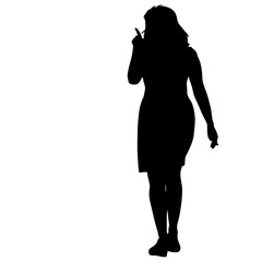 Black silhouette woman standing, people on white background