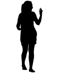 Black silhouette woman standing, people on white background