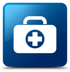 First aid kit bag icon blue square button