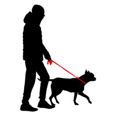 Silhouette of people and dog. Vector illustration