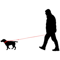 Silhouette of people and dog. Vector illustration