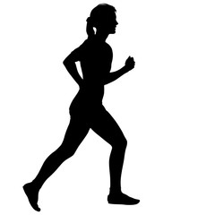Fototapeta na wymiar Black Silhouettes Runners sprint women on white background