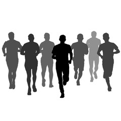 Fototapeta premium Set of silhouettes. Runners on sprint, men. vector illustration