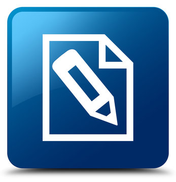 Pencil In Page Icon Blue Square Button