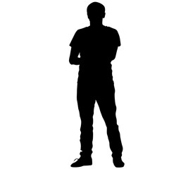 Obraz premium Black silhouette man standing, people on white background