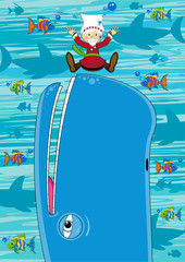 Cartoon Jonah and the Whale Bible Illustration
