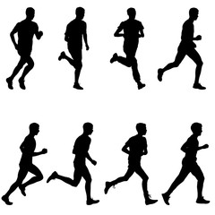 Set of silhouettes. Runners on sprint, men. vector illustration