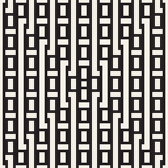 Interlacing Lines Maze Lattice. Ethnic Monochrome Texture. Vector Seamless Black and White Pattern
