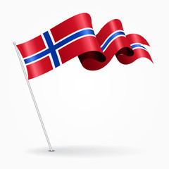 Norwegian pin wavy flag. Vector illustration.