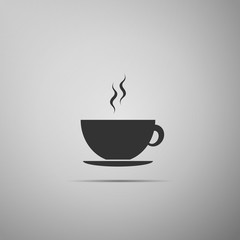 Coffee cup flat icon on grey background. Tea cup. Hot drink coffee. Vector Illustration