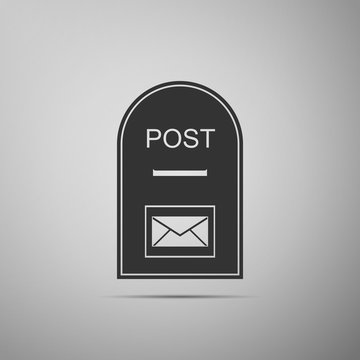 Mail box icon. Post box flat icon on grey background. Vector Illustration