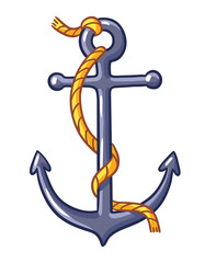 Anchor on a white background. Vector illustration with rope and anchor.