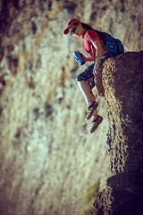 Hiking and leisure theme. Adventure people on hike hiking in nature